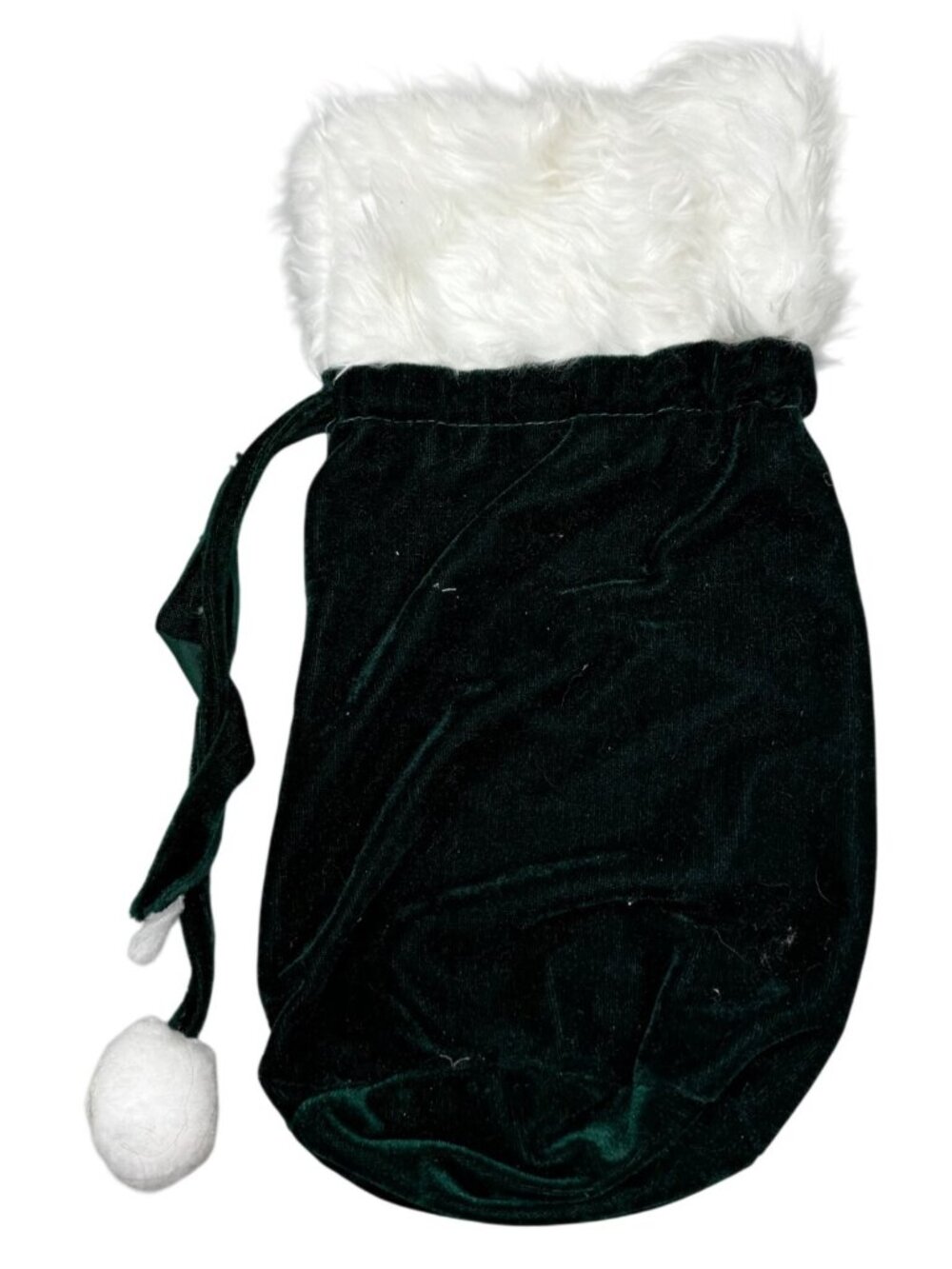 Green Velvet Christmas Sack With White Faux Fur Trim Drawstring Closure READ